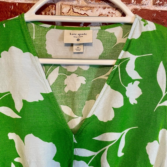 Kate Spade /Target Linen blend Green Floral Long Sleeve Maxi Dress. Women’s XS - Picture 3 of 12
